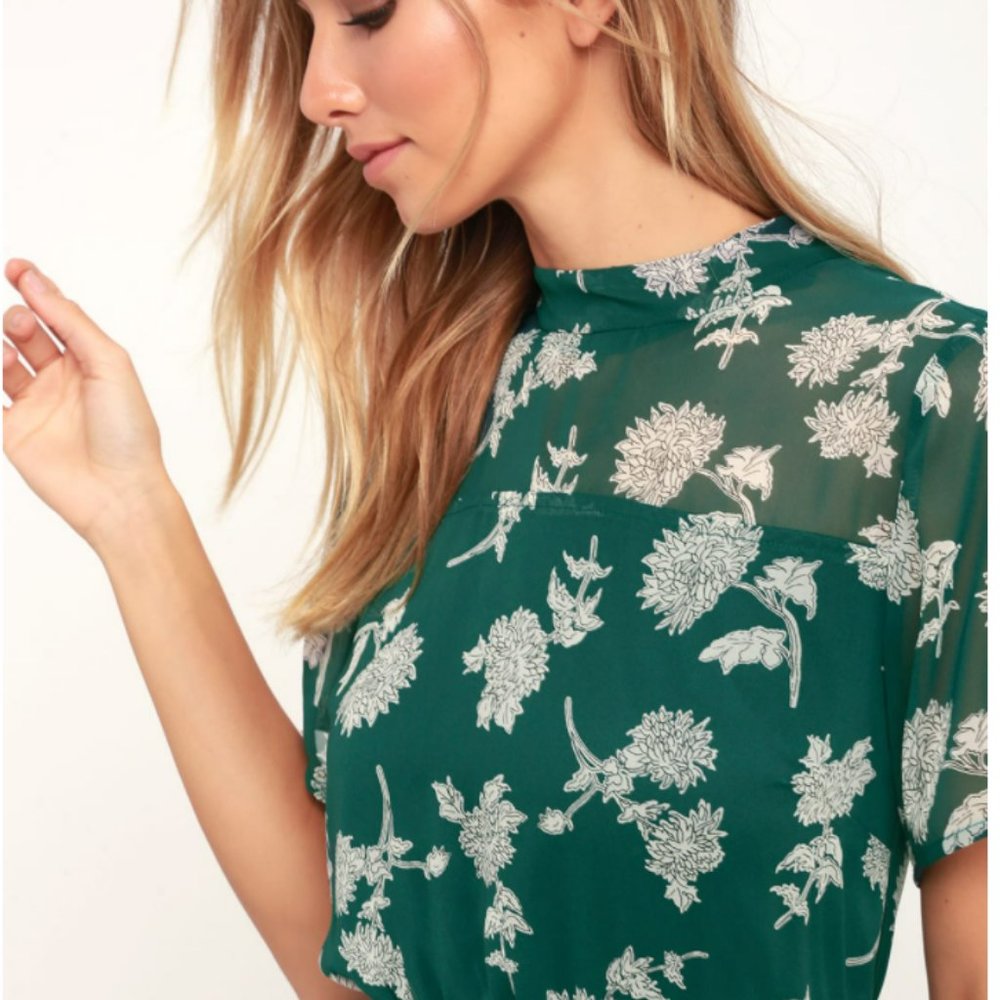 Lulu's Green Floral Midi Dress with Cream Print - Picture 5 of 5